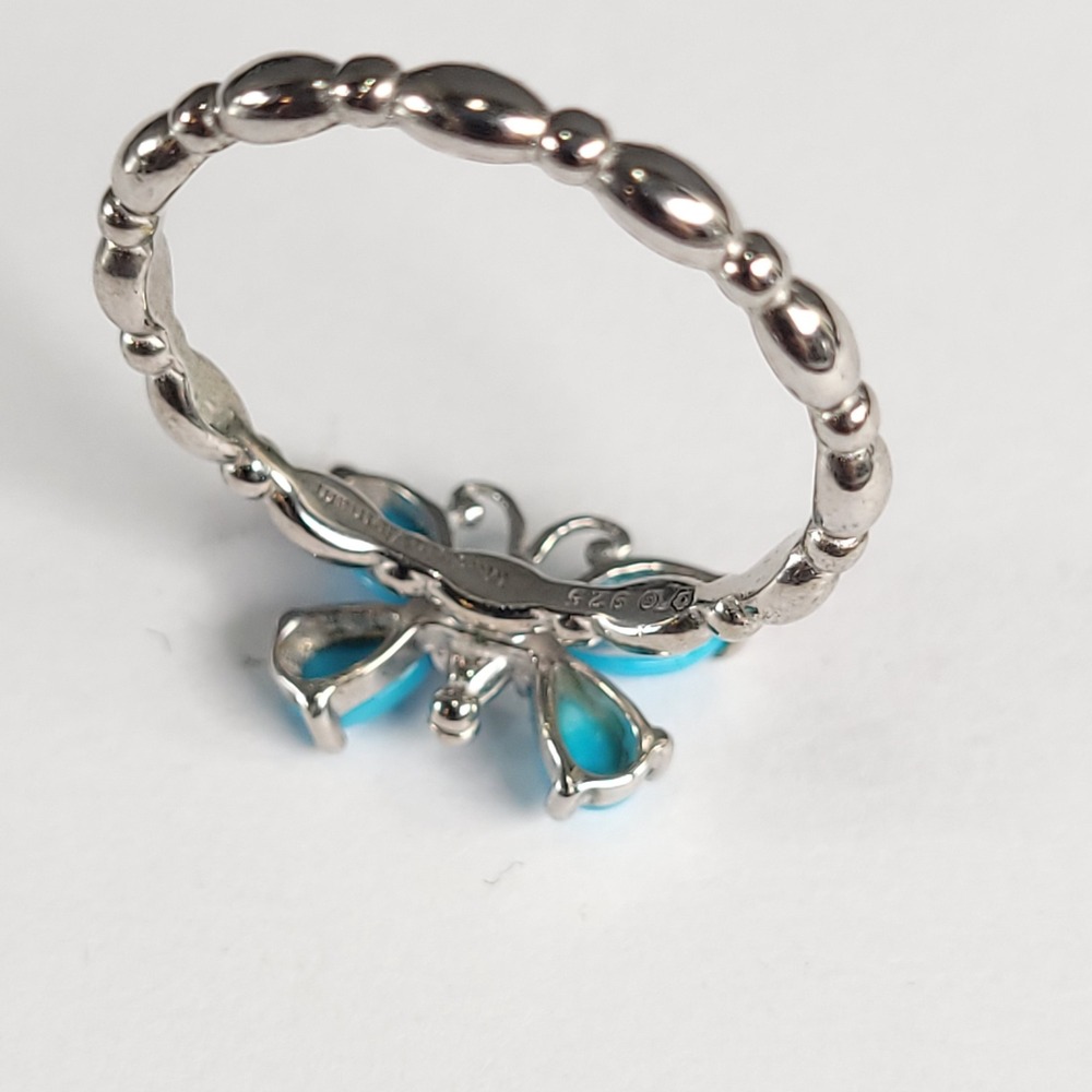 925 Sterling Silver Turquoise Butterfly Ring Size 9.75 Beaded Band Vietnam - Picture 5 of 7